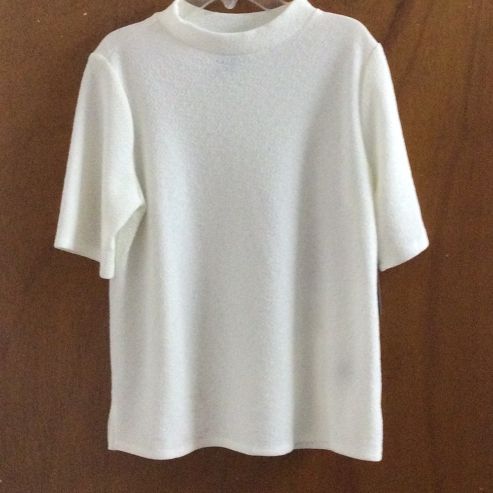 🌞 Worthington NWT polar bear white short sleeve mock neck top women MP